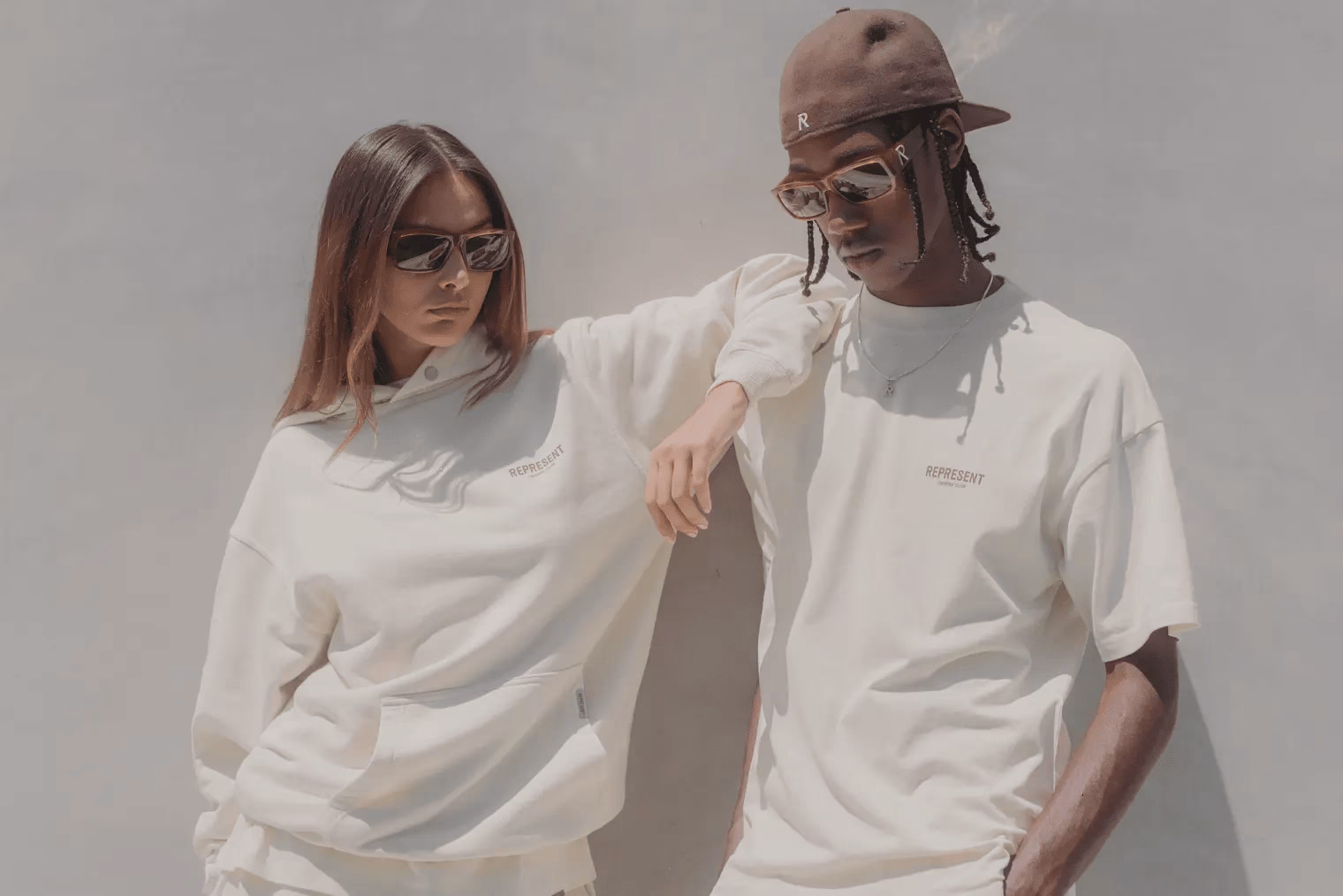 Two models wearing Represent clothing