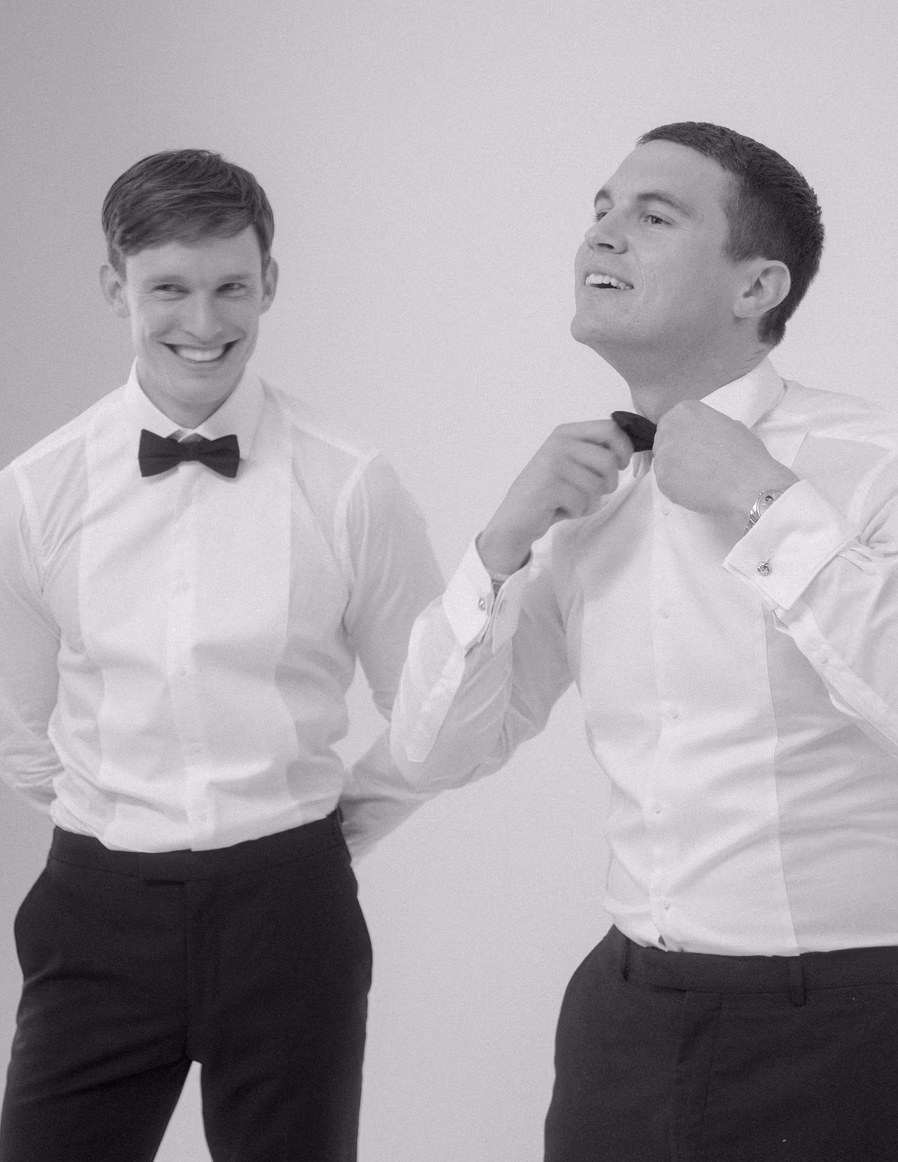 T.M.Lewin models wearing shirts and bowties